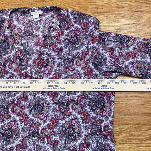 J.Crew Paisley V-Neck Blouse Womens Small Pink Purple Bell Sleeve Boho Retro - Picture 5 of 10